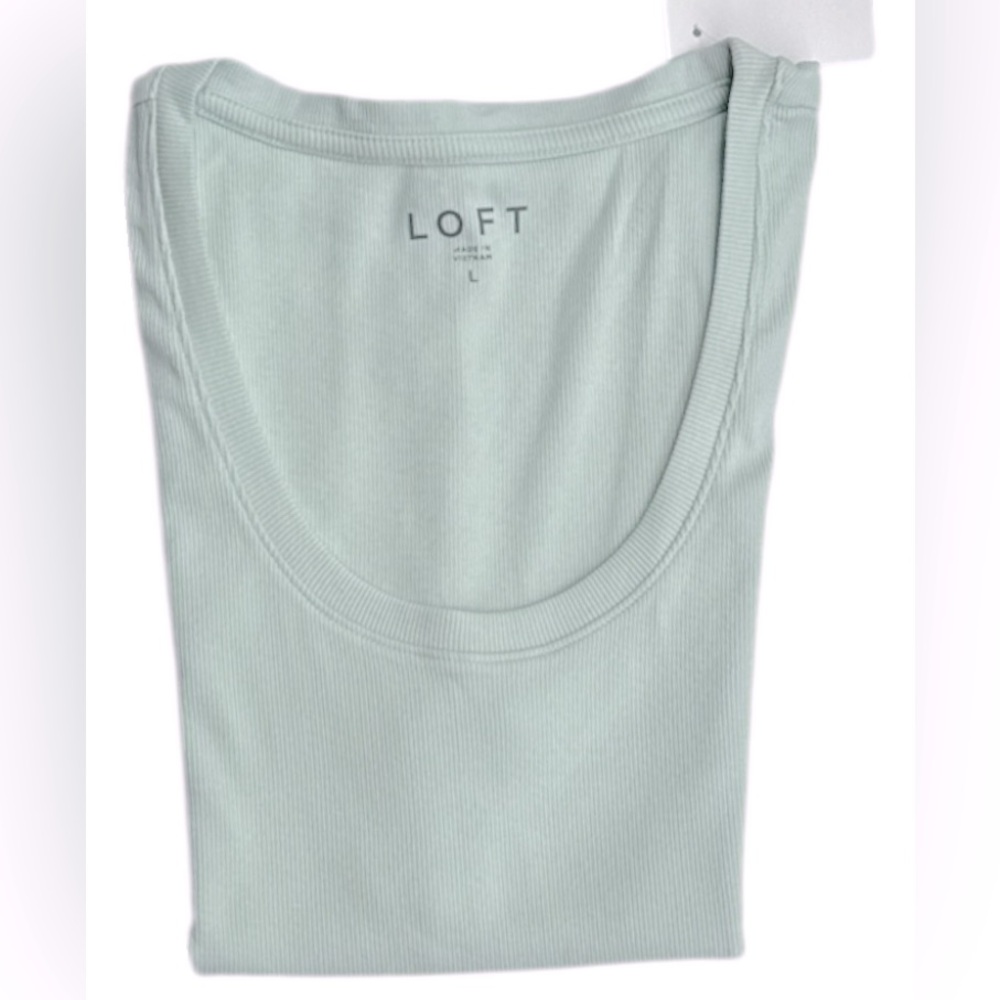 NWT LOFT Women's Perfect Ribbed Scoop Neck Racerback Tank Seafoam Green Size: L - Picture 3 of 7